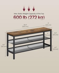 VASAGLE 3 Tier Shoe Rack Bench, One Piece Shelves, Shoe Storage Organizer wit…