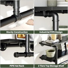 Industrial Pipe Clothes Rack with Top Shelf, 59In Space-Saving Wall 59IN Black