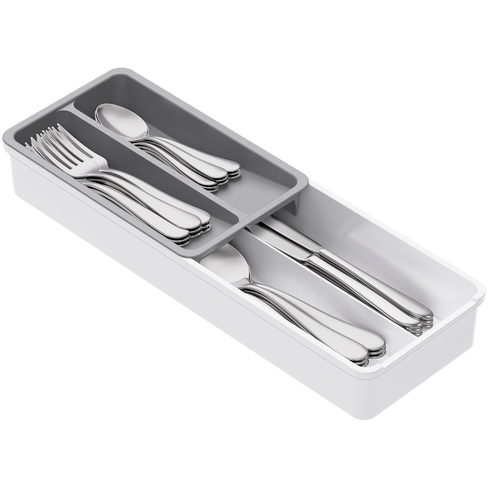 Lifewit Compact Silverware Organizer for 16.54×5.71×2.36IN, Gray&White