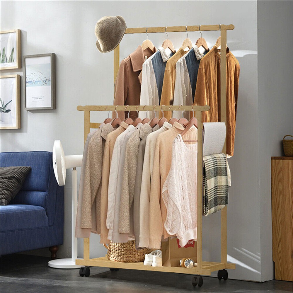 Double Rod Rolling Clothes Rail Clothes Trouser Rack Drying Rack Storage Display