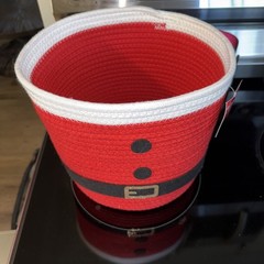 NEW Santa Belt Christmas Holiday Rope Storage Basket w/ handles 11 inches round
