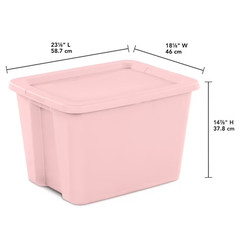 Large Storage Bin, 18 Gallon Plastic Storage Container with Snap-On Lid, Pink