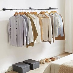 Heavy Duty Pipe Clothes Rack Garment Shelf Wall Mounted Ceiling Hanging Bar Rods