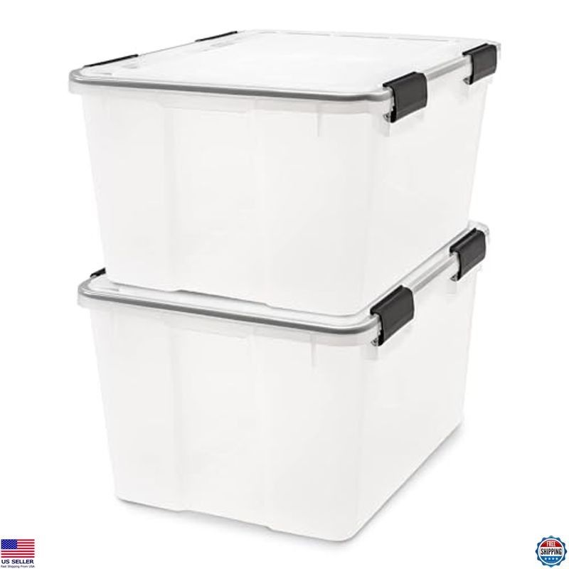 IRIS USA WeatherPro 47 Qt Storage Bins – 2 Pack BPA-Free Stackable Plastic Boxes