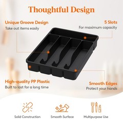 Lifewit Silverware Drawer Organizer Tray, 9.1 x 12.6 inch (5 Slots), Black