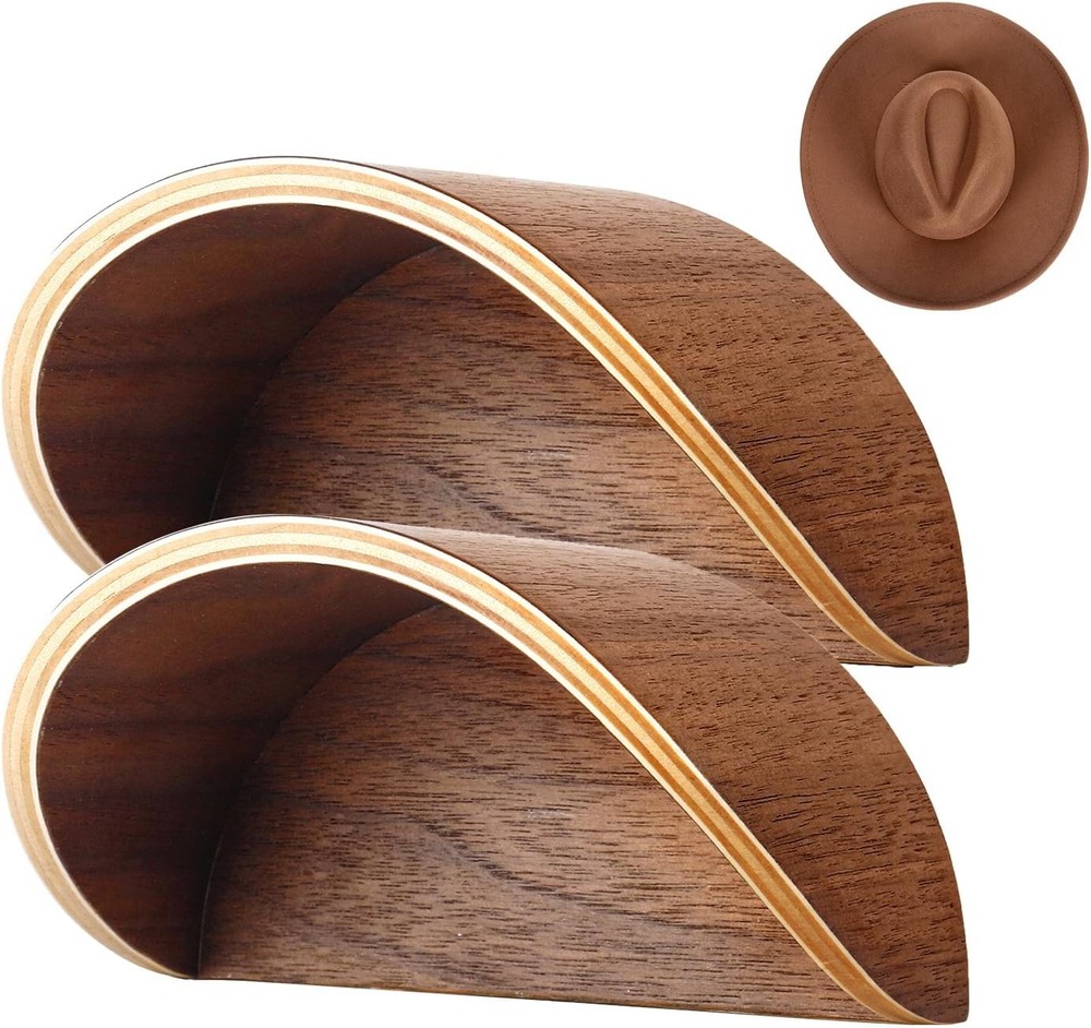 Walnut Wood Cowboy Hat Rack for Wall, 2-Pack | Retro Western Hat Holder with Wid