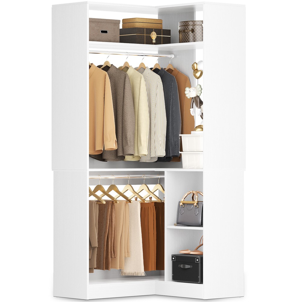 34in Corner Closet System with Shelves ＆ 2 Hanging Rods,Walk-in Closet Organizer