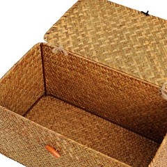 Set of 3 Natural Seagrass Storage Baskets with Lid – Large Handwoven Wicker Stor