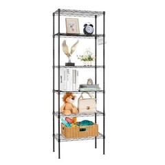65″ Adjustable Rolling Storage Rack 6-Tier Wire Shelving Unit with Hanging Hooks