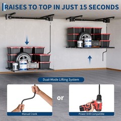 Overhead Garage Storage Rack Adjustable 4×4 ft Ceiling Mounted with Safety Lock