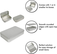 XL (8.5 X 5.3 X 1.9 In) Silver Metal Rectangular Empty Tin Box Containers for G
