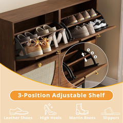 Rattan Shoe Cabinet Storage with 4 Flip Drawers, Freestanding Shoe Storage Organ