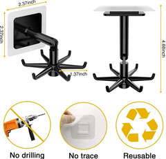 2Pcs 360° Swivel Self Adhesive Kitchen Bathroom Wall Door Hooks