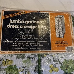 60s Vinyl Quilted Jumbo Flower Garment Hanging Dress Bag 54x20x15 NOS New Vtg.