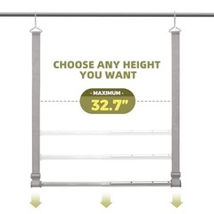 Hanging Closet Rod, 17-28In Width and Up to 32In Height Webbing-1 Pack Gray