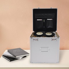 Tabletop Record Vinyl Carry Case Storage Box Locking with 50 Vinyl Record Silver