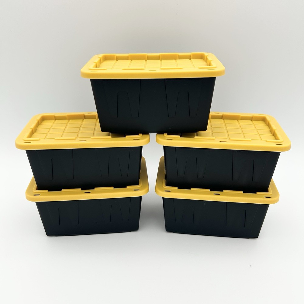 5 PACK Lowe’s Teeny Tiny Tote Mini Black Storage Container With Yellow Lids NEW