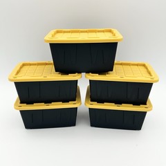 5 PACK Lowe’s Teeny Tiny Tote Mini Black Storage Container With Yellow Lids NEW