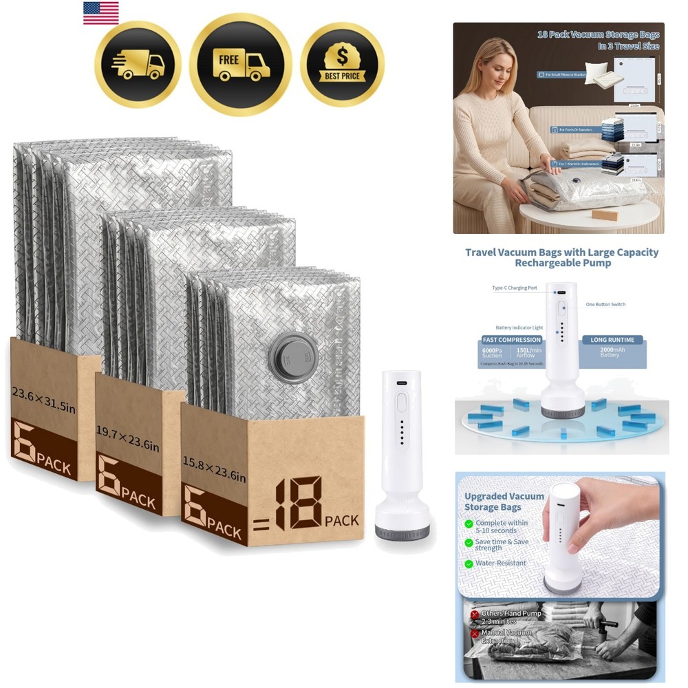 Travel Vacuum Seal Bags for Clothing,Vacuum Storage Bags with Rechargeable Pu…