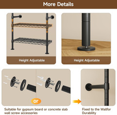 L4 Wall Mounted Industrial Pipe Clothing Rack, Closet Organizer System with 6 Ha