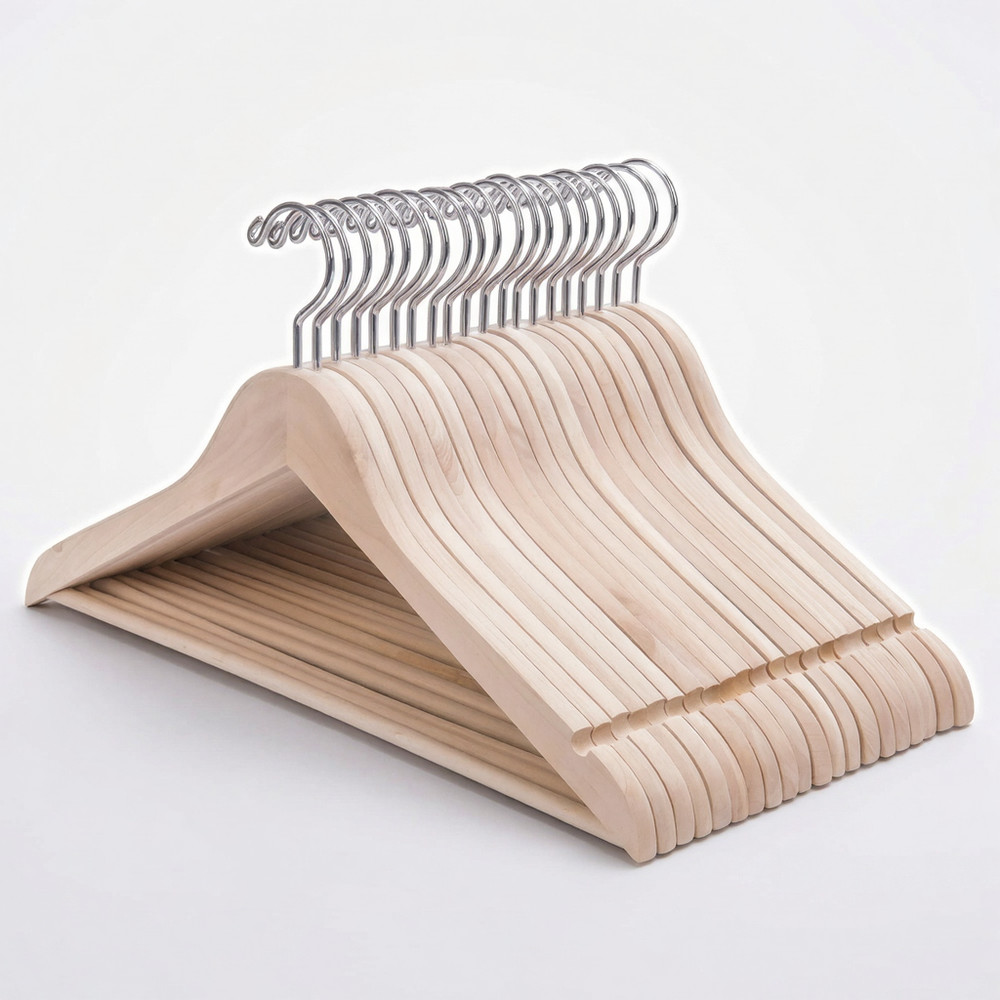 20 Pack Wooden Clothes Hangers Natural Solid Suit Coat Jacket Hangers