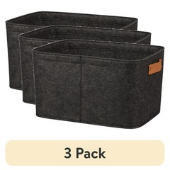 3 pack Mainstays Medium Gray Felt Decorative Storage Basket with Faux Leather