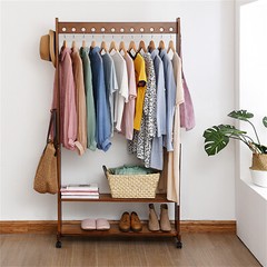 Vintage Heavy Duty Wooden Clothes Rail Rack Garment Shoes Shelf With 4 Wheels
