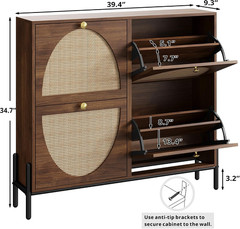 Rattan Shoe Cabinet Storage with 4 Flip Drawers, Freestanding Shoe Storage Organ