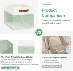 Large 13×13 Fabric Storage Cubes 4-Pack with Labels – White/Green Bins