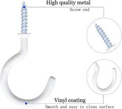 12 Pack Vinyl Coated Ceiling Hooks,Screw-in Mug 1-1/4 Inch, White