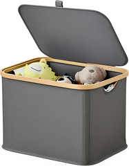 Collapsible 40L Grey Storage Basket with Lid & Handles for Home Organization