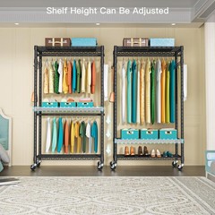FUTASSI P1 Heavy Duty Garment Rack, 3 Tiers Adjustable Rolling Metal Closet O…