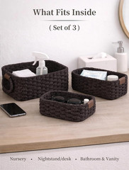 Dark Brown Storage Baskets – 3Pcs Mini Wicker Organizers for Home Decor