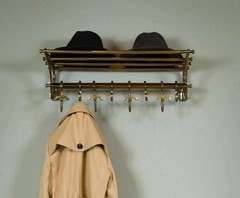 Vintage Wall Mounted Coat Hat Rack with Top Shelf 8 Double Hooks Metal Entryway