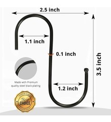 Pack 60 Black S Hooks for Hanging 3.5 Inch Heavy Duty Durable Metal Hooks