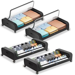 Rolling Under Bed Storage Bags 4 Pack Fabric Underbed Containers with Reinforced