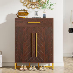 39.4 In. H X 31.5 In. W Cherry 20-Pair Shoe Storage Cabinet with Drawer and Door