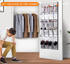over the Door Shoe Organizer 24 Large Mesh Pockets, White