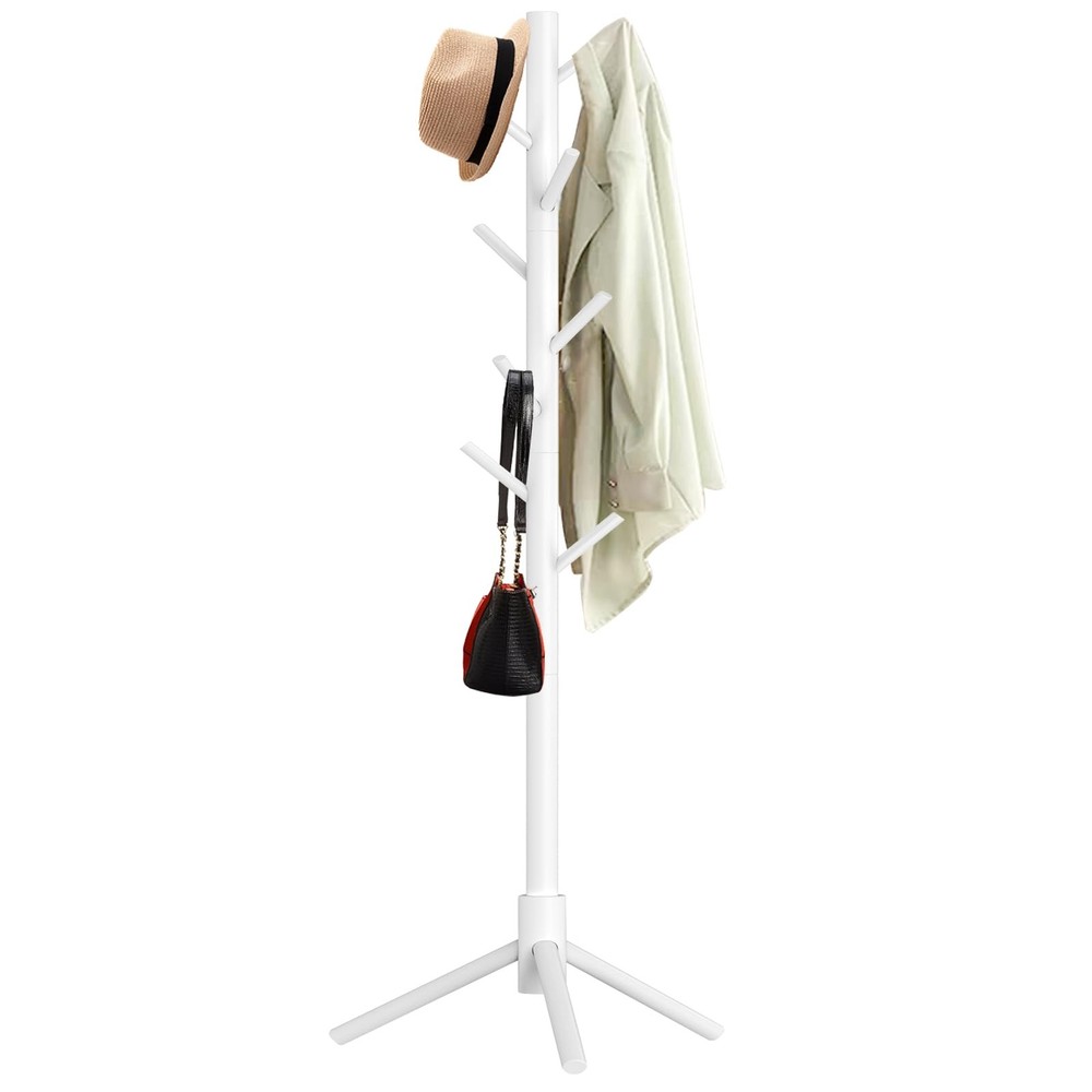 Aliphon Wooden Coat Rack Stand, Freestanding Coat Rack with 8 Hooks, 3 Adjust…