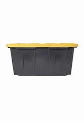 Commander 27 Gallon BlackYellow Plastic Storage Bin Lidded Stackable Tote 2 pack