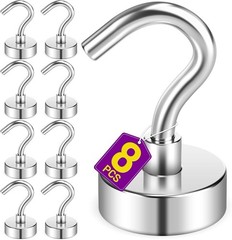 Magnetic Hooks Heavy Duty 30LB Strong Magnets Hanging Silver 8 Pack