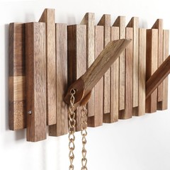 Small Coat Rack for Apartment: 13.2Inch Wood Rustic 8 Hooks Wall Mount Retrac…