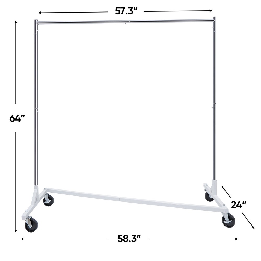 Z-Base Clothes Rack Garment Rack Rolling Storage Garment Shelf Silver Sturdy