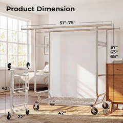 Clothes Rack Heavy Duty Clothing Rack Load 650 LBS Collapsible Garment Rack with