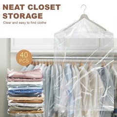 100 Pcs Dry Cleaner Clothe Covers Plastic Clear Garment Bags for Clothes 60X90Cm