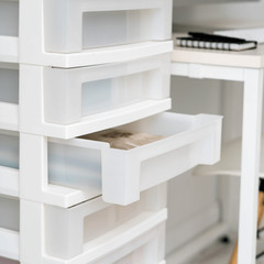 9-Drawer Narrow Plastic Storage Drawer Cart with Organizer Top, White