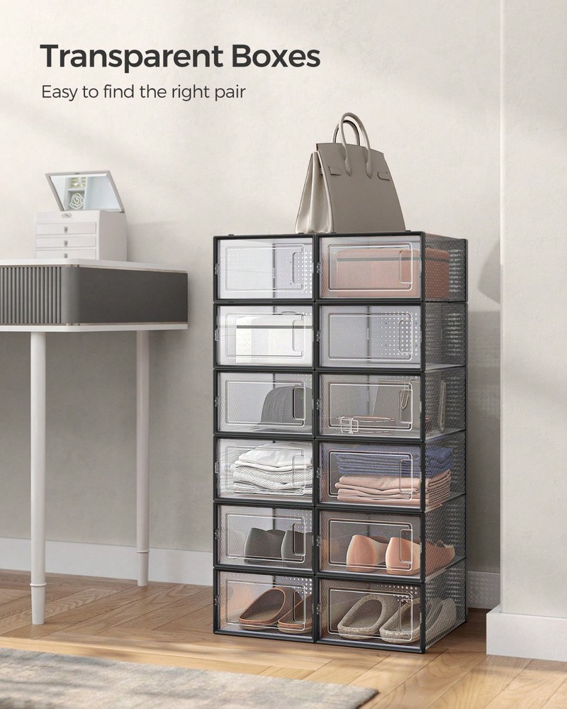 12 Pack Clear Stackable Shoe Storage Boxes Plastic Organizer Dustproof Container