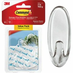 2 Packs 3M Command 6 Medium Clear Hooks & 12 Adhesive Strips Per Pack Max 2 lb