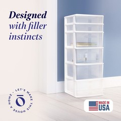 Homz Plastic 6 Clear Drawer Medium Home Storage Container Tower, White Frame