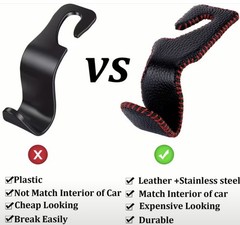 Car Purse Hook, Headrest, Faux Leather Black with Red Trim – 1 Hook